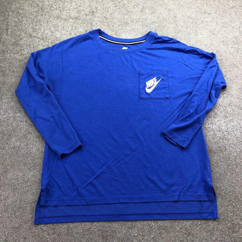 Nike Shirt Mens Medium Blue Long Sleeve Pocket Logo Tee Tagless Jersey